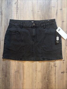 Blank NYC Black Denim Mini Skirt with Panel Stitching
